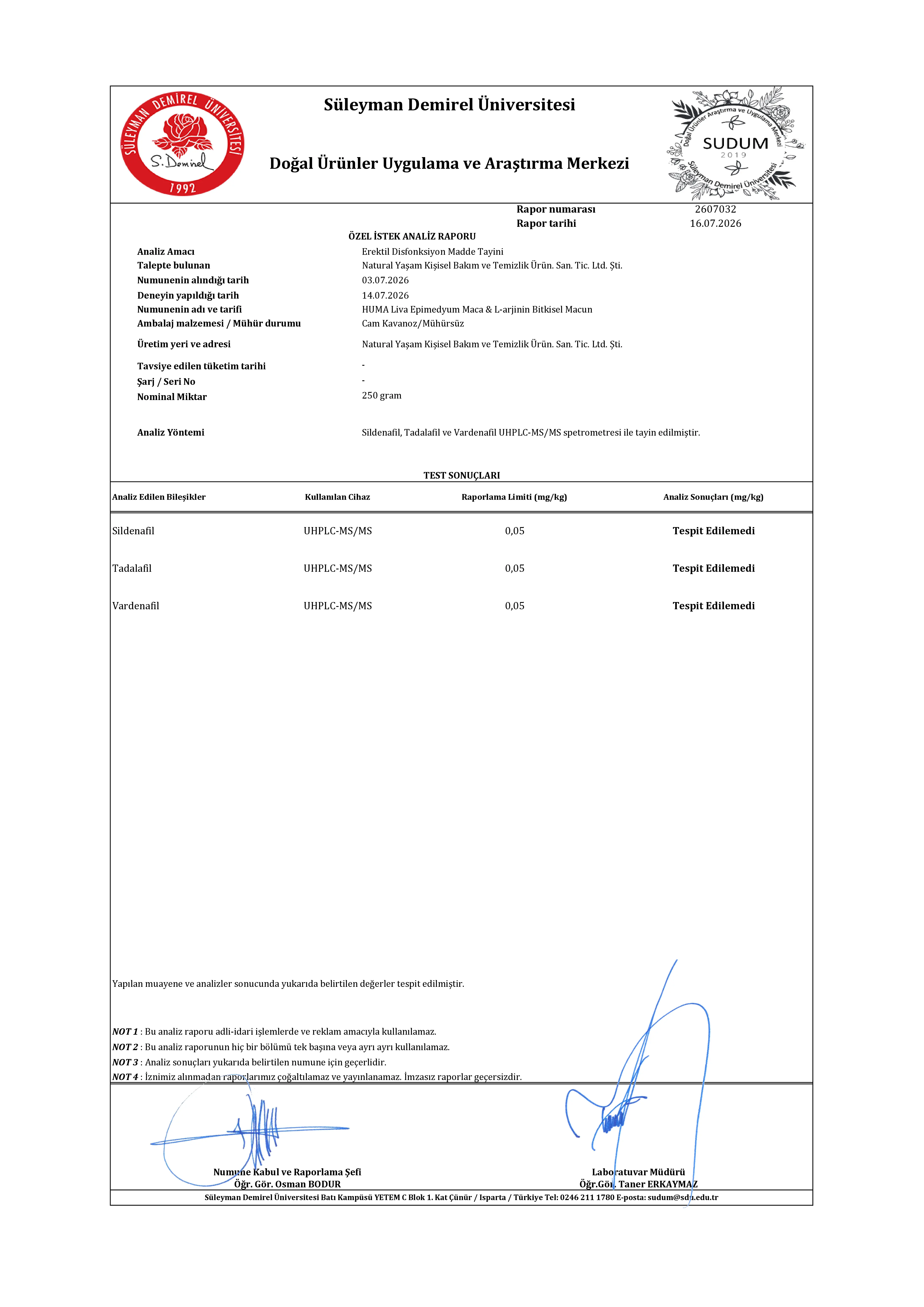 Huma Epimedyum Sildenafil, Tadalafil, Vardenafil Analizi